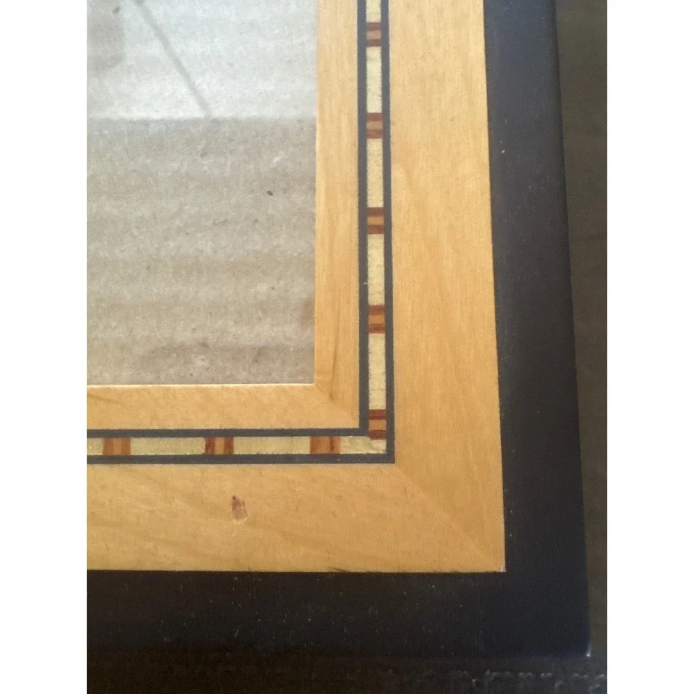 Vintage Wood Inlay Picture Frame Black Tan Geometric Marquetry 4x6 Tabletop Wall